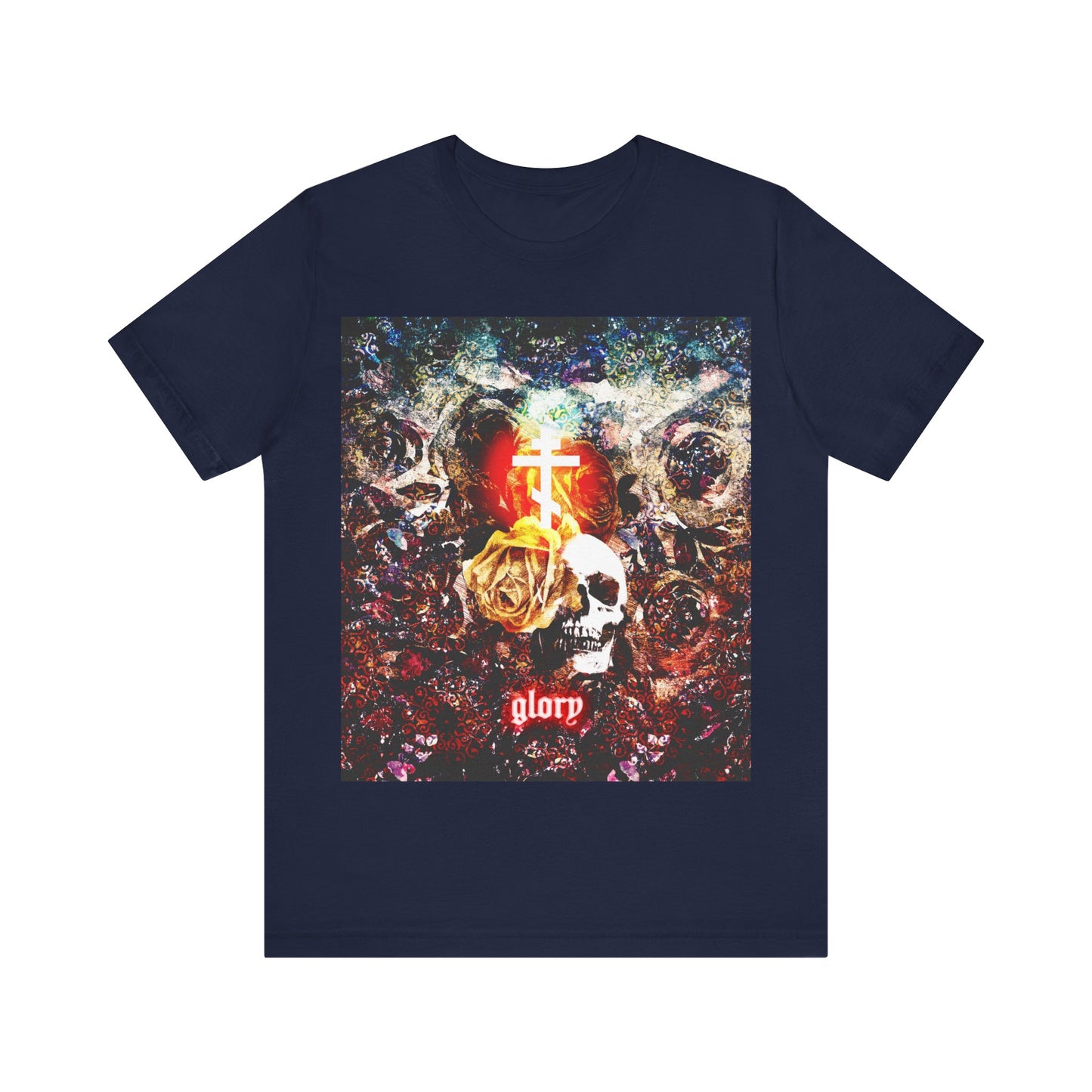 Now the Son of Man is Glorified, and God is Glorified in Him (John 13:31) | Skull and Floral Glowing Cross Design | Orthodox Christian T-Shirt