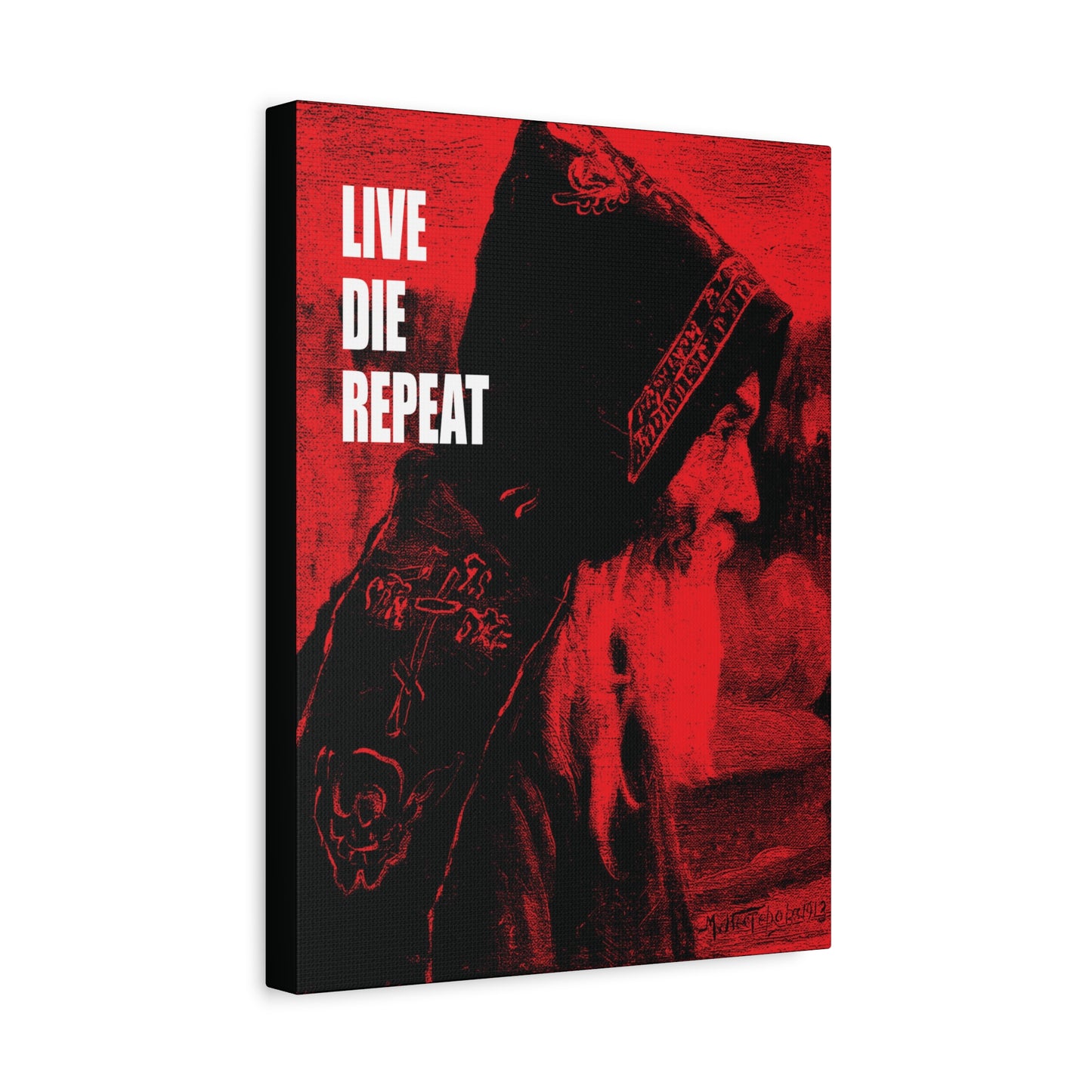 Live Die Repeat (“Monk” by Mikhail Nesterov) Orthodox canvas wall art features St Antony the Great with the quote “Die Every Day, and You Will Live Forever”—a reminder of ascetic Christian values.