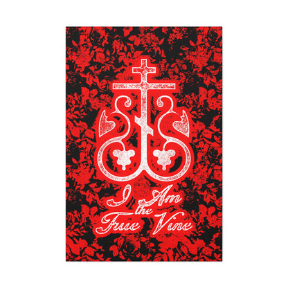I Am the True Vine (John 15:1) | Orthodox Cross Vine Monogram | Red and Black Floral Design | Orthodox Christian Canvas Art