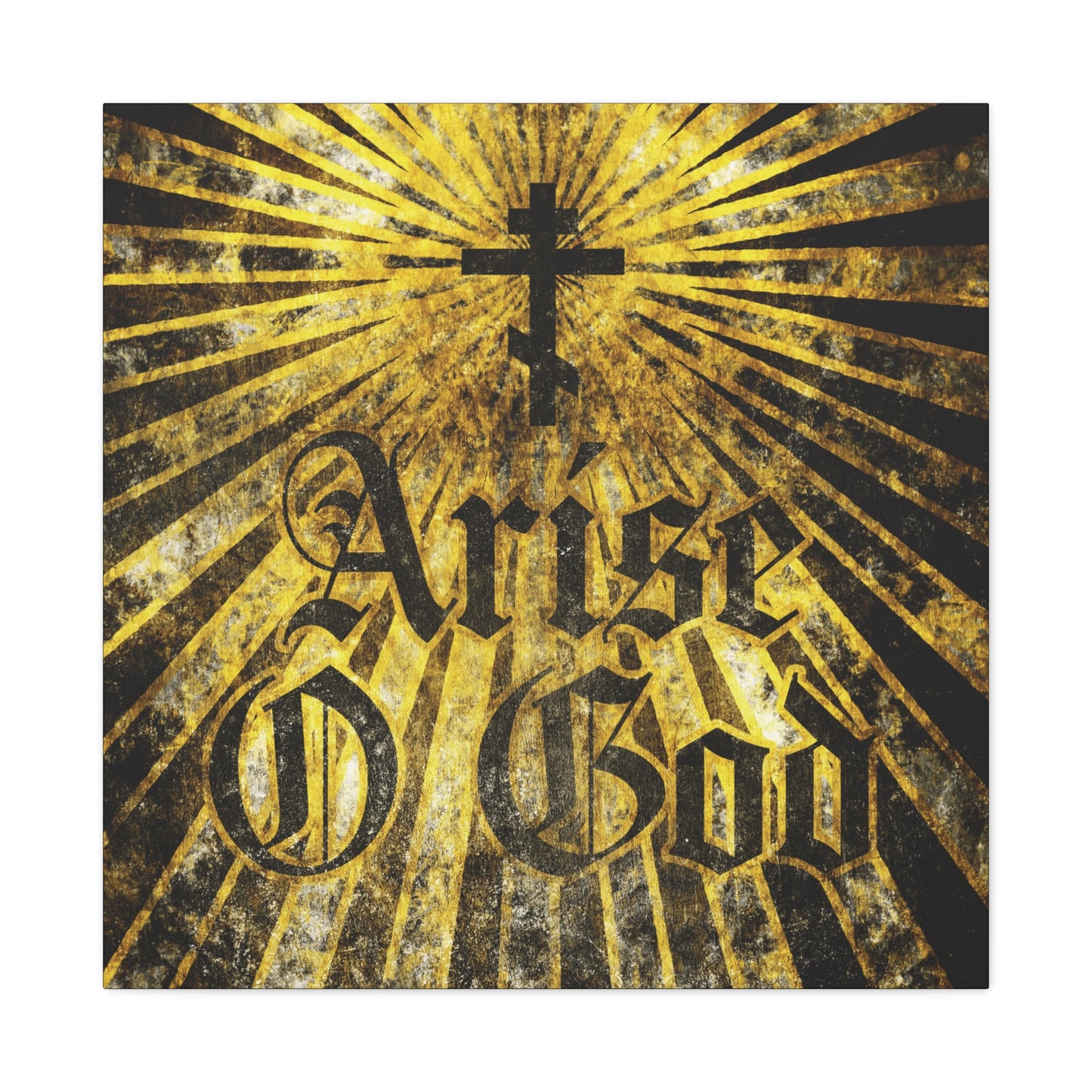 Featuring an Orthodox cross with golden rays and bold gothic text “Arise O God,” this wall art draws from Psalm 81 (82 LXX) and the Divine Council worldview, perfect for Orthodox Christian decor.