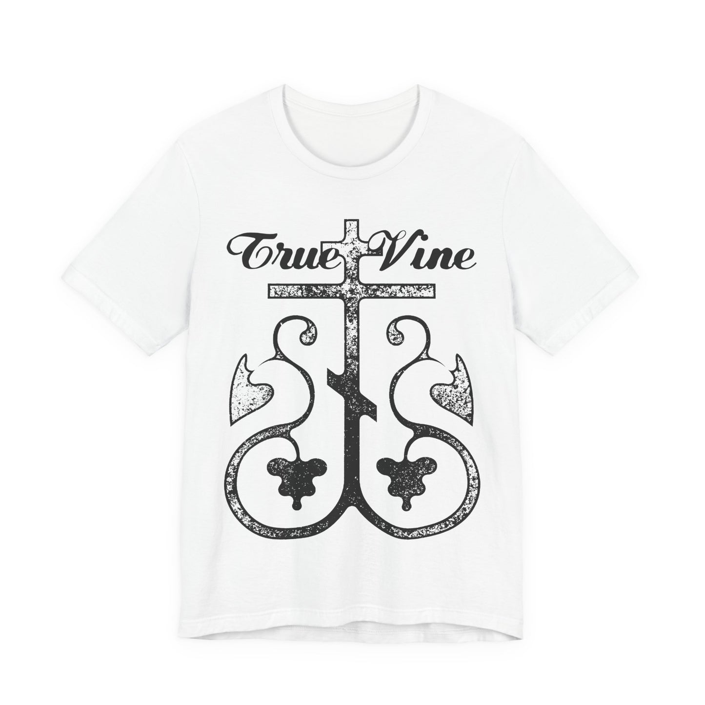 I Am the True Vine (John 15, Ezekiel 15) | Orthodox Cross with Grape Vine | Photocopy Effect | Christian Unisex Cotton T-Shirt