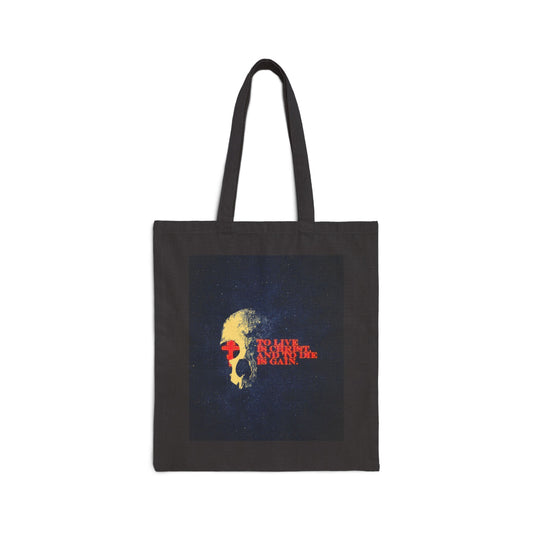 To Live is Christ and to Die is Gain | Phil 1:21 | Retro Texture | Glowing Letters and Cross with Skull | Orthodox Christian Tote Bag
