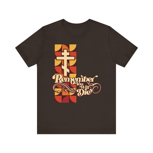 Remember You Will Die RYWD 70's Design | Beige Red and Yellow | Orthodox Christian Lightweight Cotton Unisex Tee