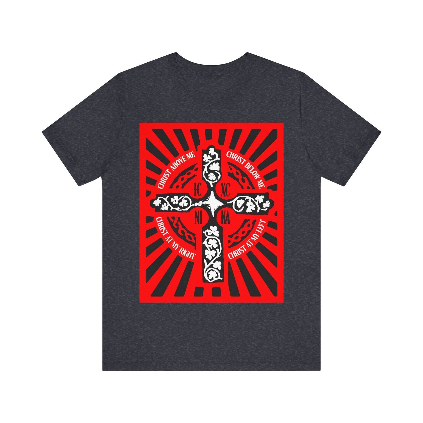 Red ICXC NIKA Enniskillen Celtic Cross | Lorica of St. Patrick | Shield Prayer | Orthodox Christian Cotton T-Shirt