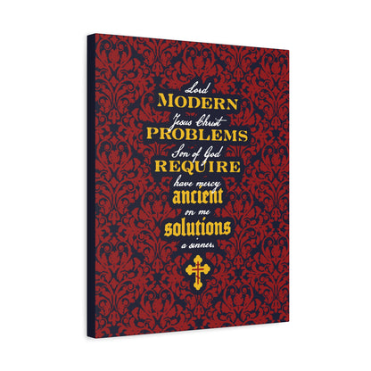 Modern Problems Require Ancient Solutions (Jesus Prayer, Floral Background) No. 2 | Orthodox Christian Canvas Wall Art