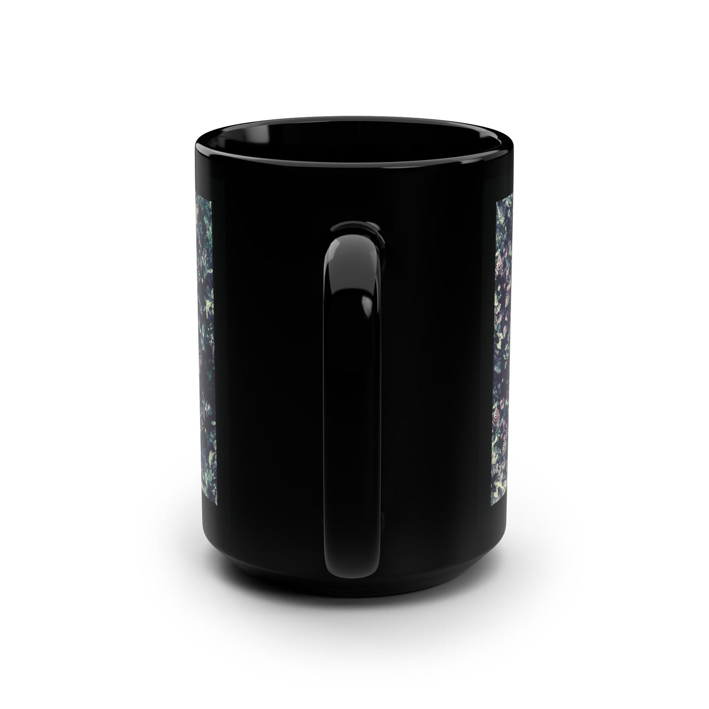 Trampling Down Death By Death | Paschal Floral Design with Gothic Script and Three-Bar Cross | Orthodox Christian Black Mug