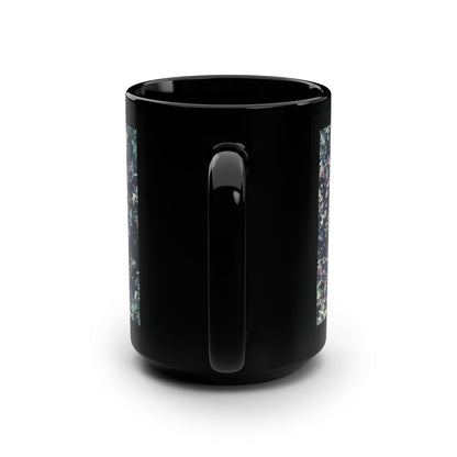 Trampling Down Death By Death | Paschal Floral Design with Gothic Script and Three-Bar Cross | Orthodox Christian Black Mug