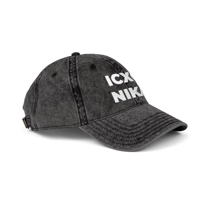 White ICXC NIKA Text Christogram | Orthodox Christian Symbol Meaning "Jesus Christ Conquers" | Christ is King | Denim Embroidered Cap