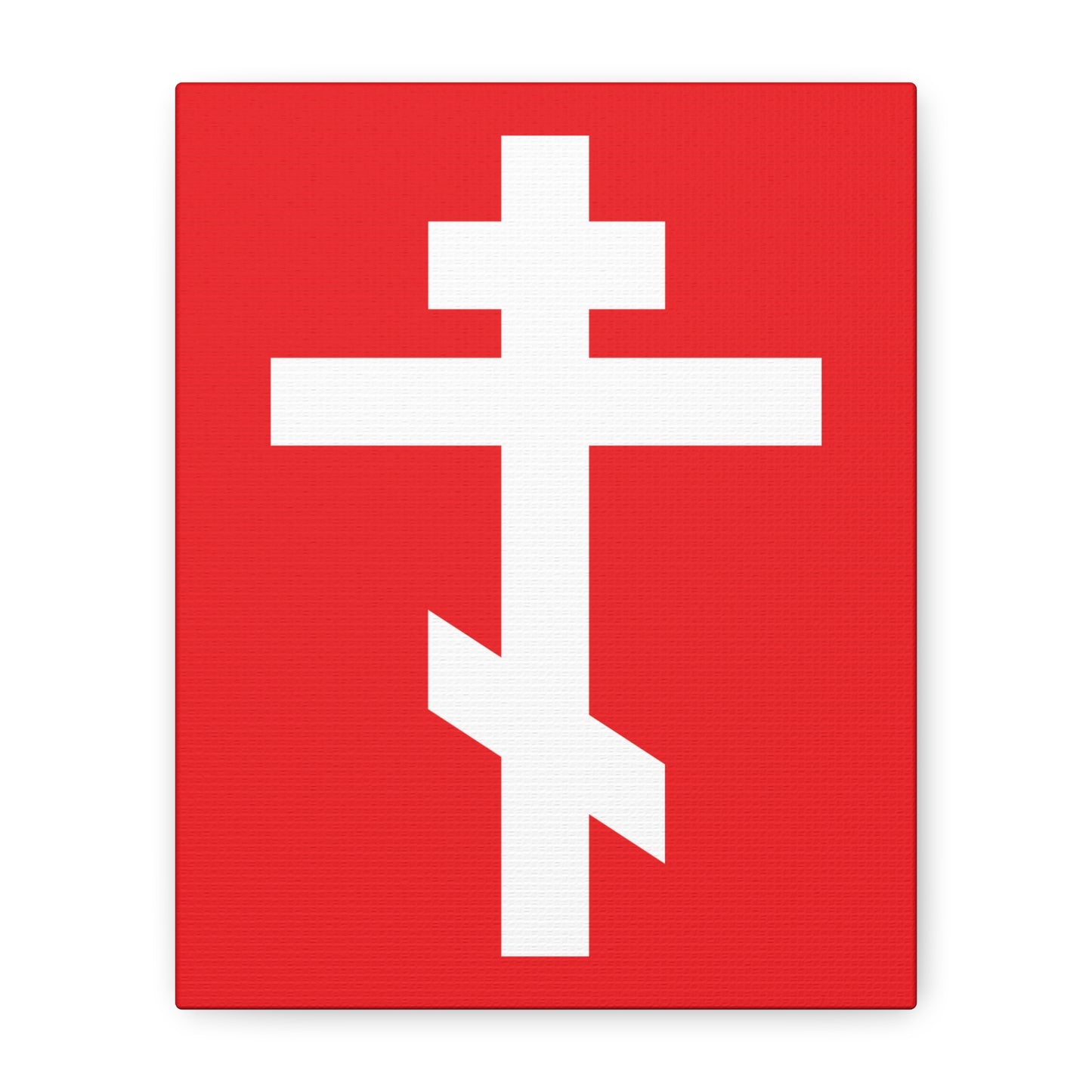 The "White Orthodox Cross Red Background" canvas art features a white Orthodox cross on red, with Galatians 6:14: "May I never boast, except in the cross of our Lord Jesus Christ.