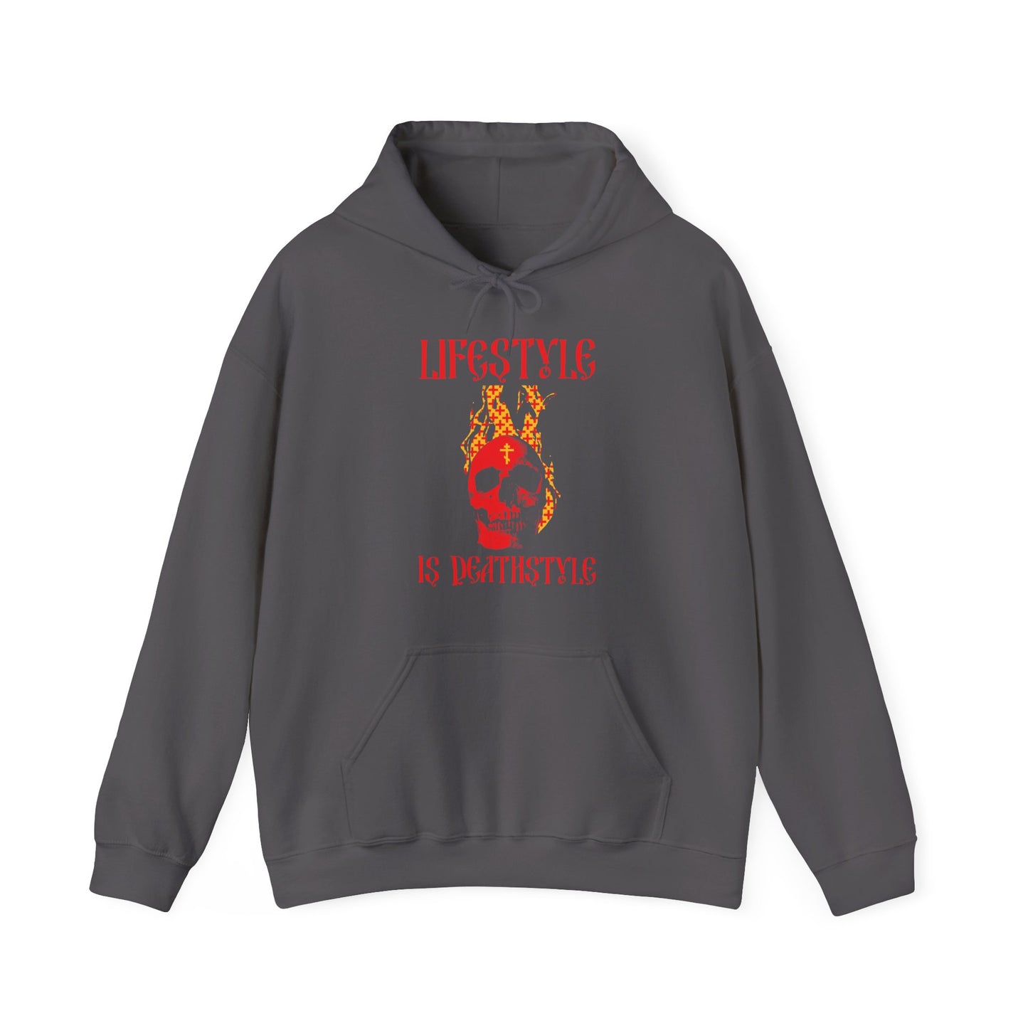 Lifestyle is Deathstyle | Burning Red Skull with Orthodox Cross | How You Live is How You Die | Orthodox Christian Hoodie / Hooded Sweatshirt