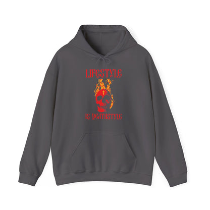 Lifestyle is Deathstyle | Burning Red Skull with Orthodox Cross | How You Live is How You Die | Orthodox Christian Hoodie / Hooded Sweatshirt