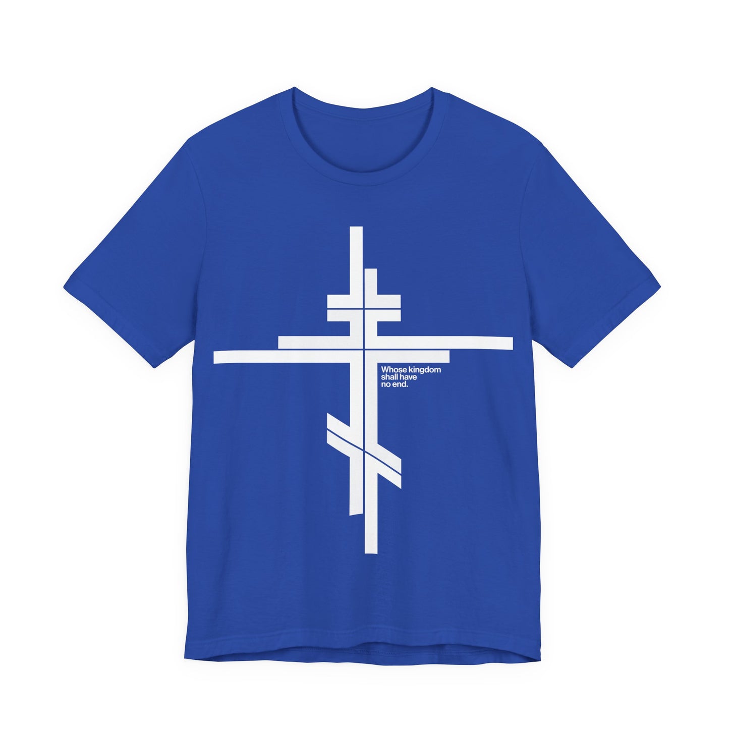 Whose Kingdom Shall Have No End | Luke 1:32-33 | Orthodox Cross | Modernist Minimalist Logo Style | Orthodox Christian Unisex Cotton T-Shirt