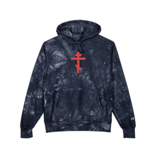 Red Orthodox Cross | Unseen Warfare | Athletic Ascetic Christianity | Tie-Dye Embroidered Heavy Hoodie | Orthodox Christian Premium Streetwear