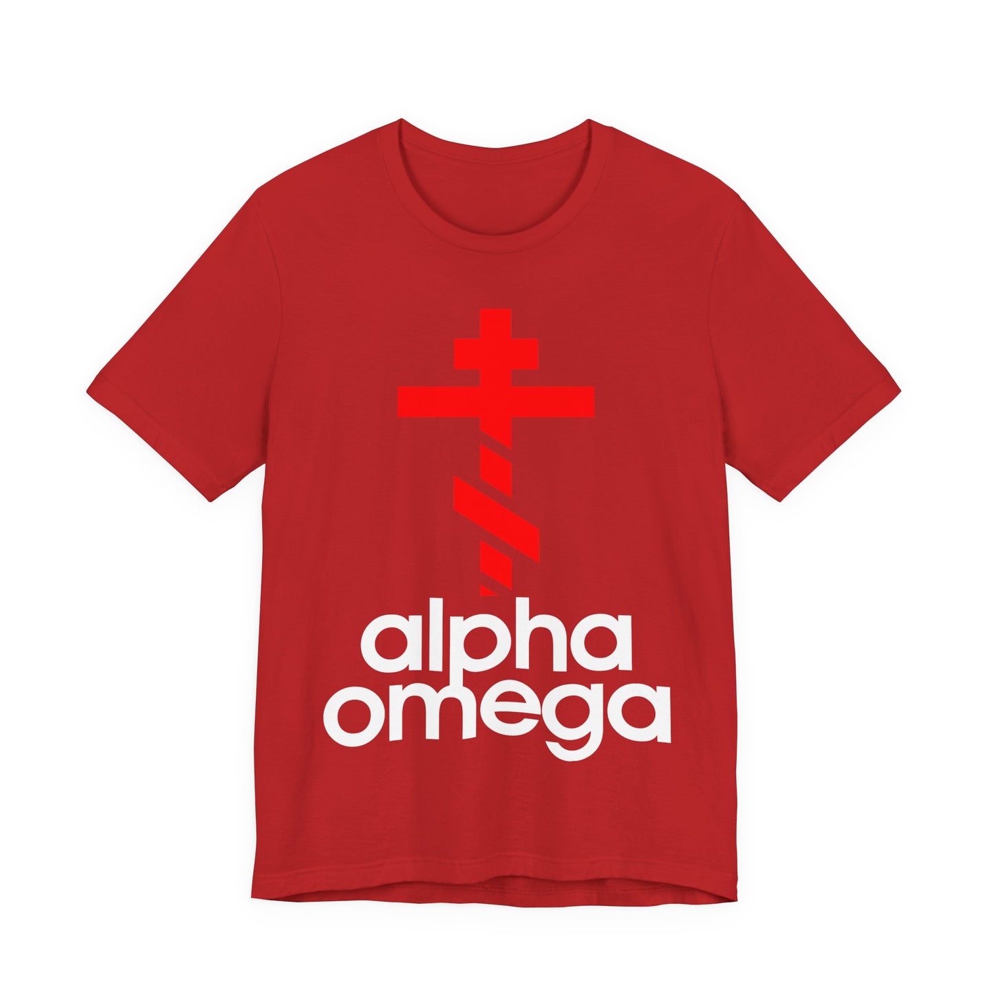 Alpha & Omega Red Cross | Red Adidas Logo Mashup | Modern Graphic Design | Orthodox Christian Unisex Cotton T-Shirt