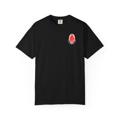 Black Death is Swallowed Up In Victory (1 Cor 15:54) Art Nouveau Eagle Wing & Stars t-shirt with red wing graphic.