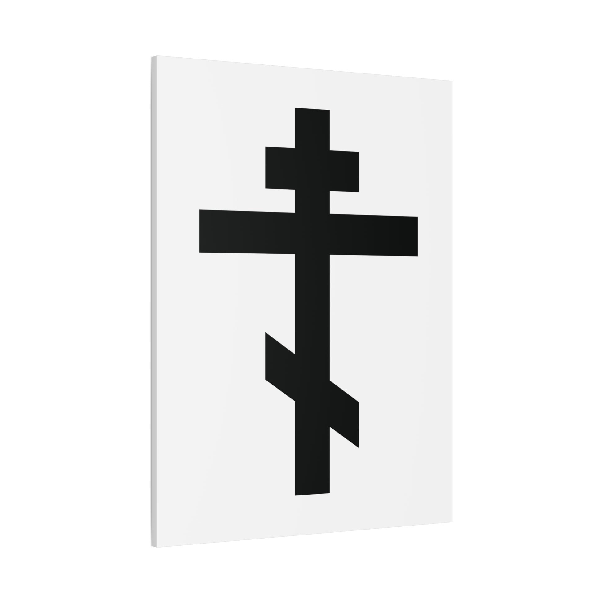 The "Black Orthodox Cross White Background" canvas features a black Eastern Orthodox cross on white, symbolizing Christian faith and inspired by Galatians 6:14: "May I never boast, except in the cross of our Lord Jesus Christ.
