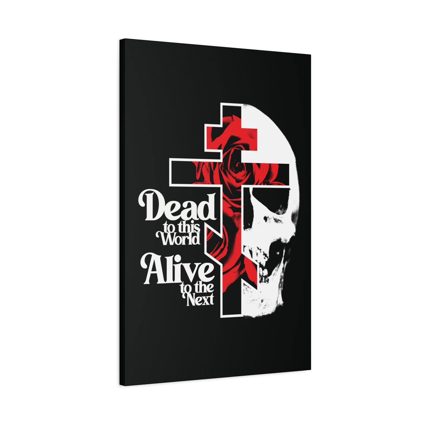 Dead to this World Alive to the Next | Goth Aesthetic Flower Cross & Skull | 70s Typography | Bestselling | Orthodox Christian Canvas Art