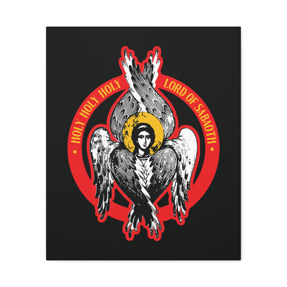 Illustration of a six-winged seraphim, inspired by Isaiah 6, with "HOLY HOLY HOLY LORD OF SABAOTH" text. Christian wall art: Holy Holy Holy, Lord of Sabaoth | Isaiah 6 | Orthodox Seraphim Angel IconoGraphic.