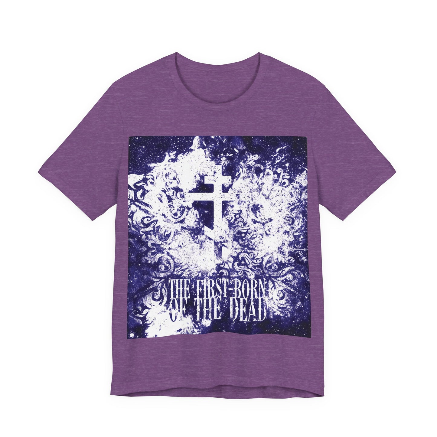 The First-Born of the Dead | Glowing White & Blue Textured Cosmic Orthodox Cross | Resurrection & Apocalypse | Christian Unisex Cotton Tee