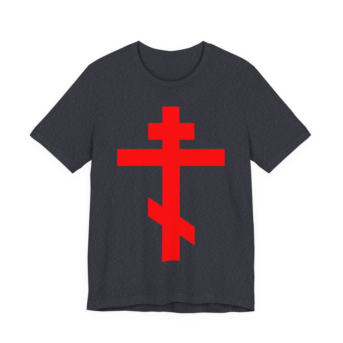 Red Orthodox Tribar Cross | Preserve Thy People By Thy Cross, O Lord | Christ is King | Christian Unisex Cotton Tee