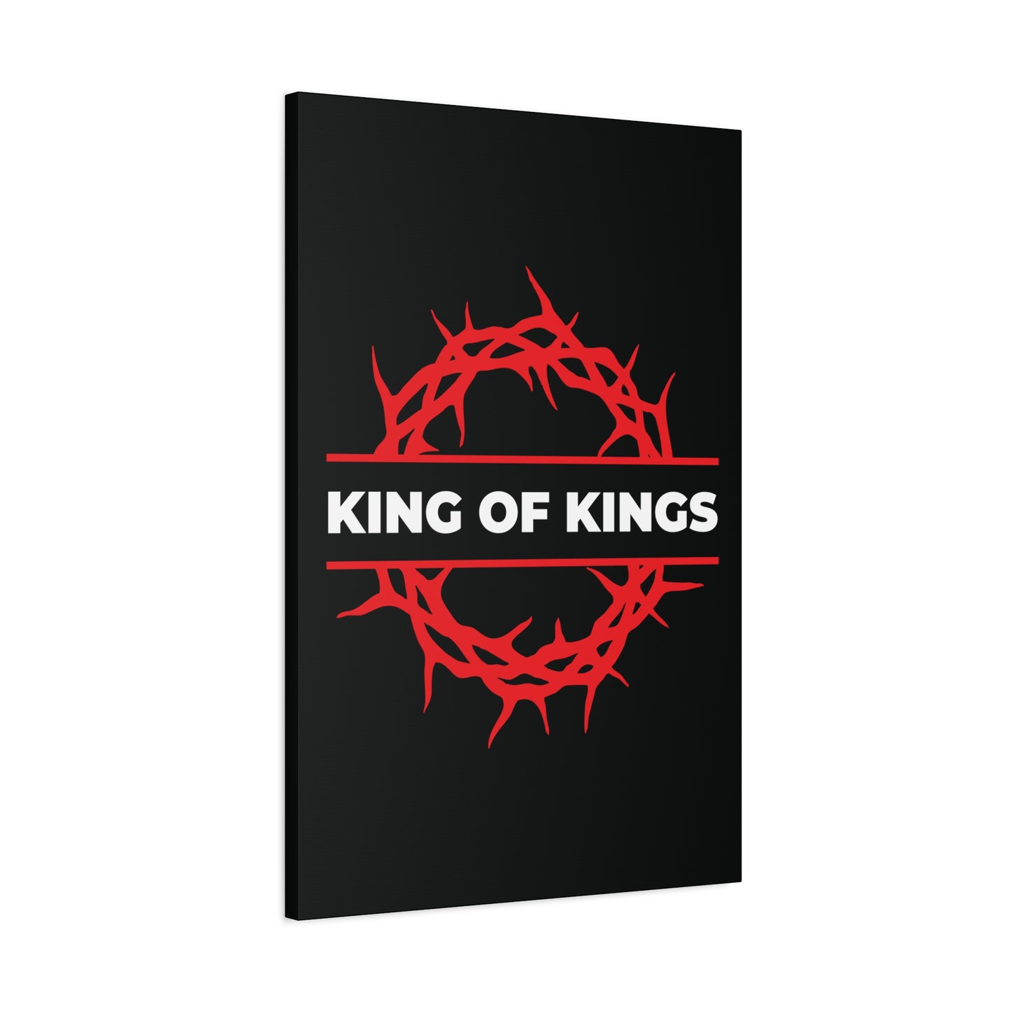 King of Kings Crown of Thorns | The King of Glory | Christ is King canvas features a black background, red crown of thorns, and "KING OF KINGS" in white—bold Christian wall art inspired by Revelation 19:16.