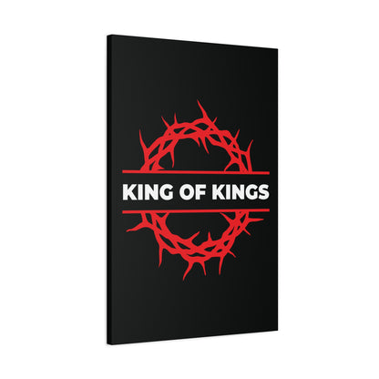 King of Kings Crown of Thorns | The King of Glory | Christ is King canvas features a black background, red crown of thorns, and "KING OF KINGS" in white—bold Christian wall art inspired by Revelation 19:16.
