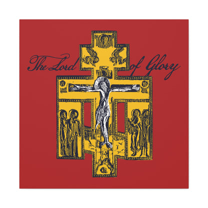 The Lord of Glory | Russian Golgotha Crucifix IconoGraphic (Red BG) | 1 Corinthians 2:8 | Orthodox Christian Canvas Art