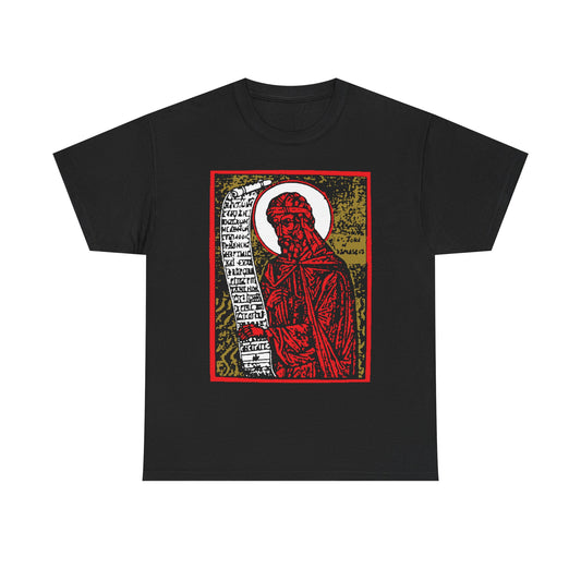 St. John of Damascus Icono-Graphic | Orthodox Christian Saint | Red Gold & Black High Contrast Design | Midweight Cotton Unisex Tee
