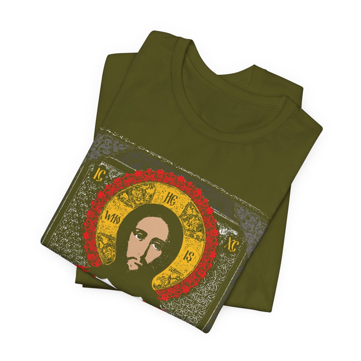 Christ Pantocrator Icono-Graphic | He-Who-Is | I Am the Alpha and Omega | Ancient Icon Graphic Design | Orthodox Christian Cotton T-Shirt