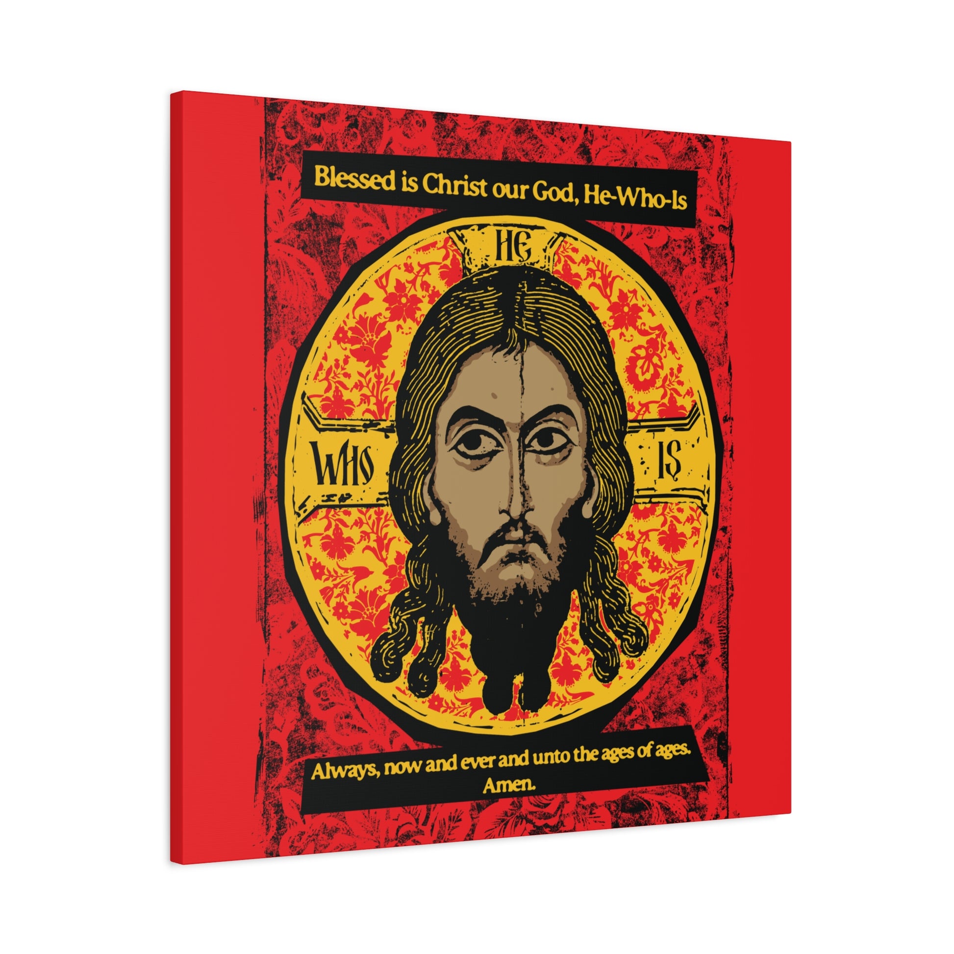 Remembrance of Death "Made Without Hands (Mandylion/Image of Edessa)" features Christ’s face with a yellow halo on red, black text above: “Blessed is Christ our God, He-Who-Is,” and below: “Always, now and ever and unto ages. Amen.”.