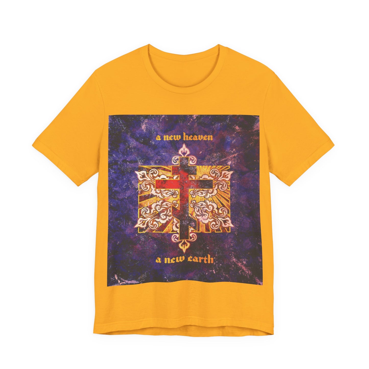 A New Heaven/A New Earth | Red Orthodox Cross on Textured Ornate Background  | Orthodox Christian Unisex Cotton T-Shirt