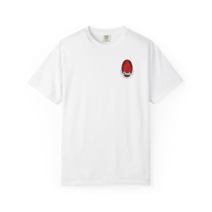 White Death is Swallowed Up In Victory t-shirt with a red eagle wing logo and text on the chest.