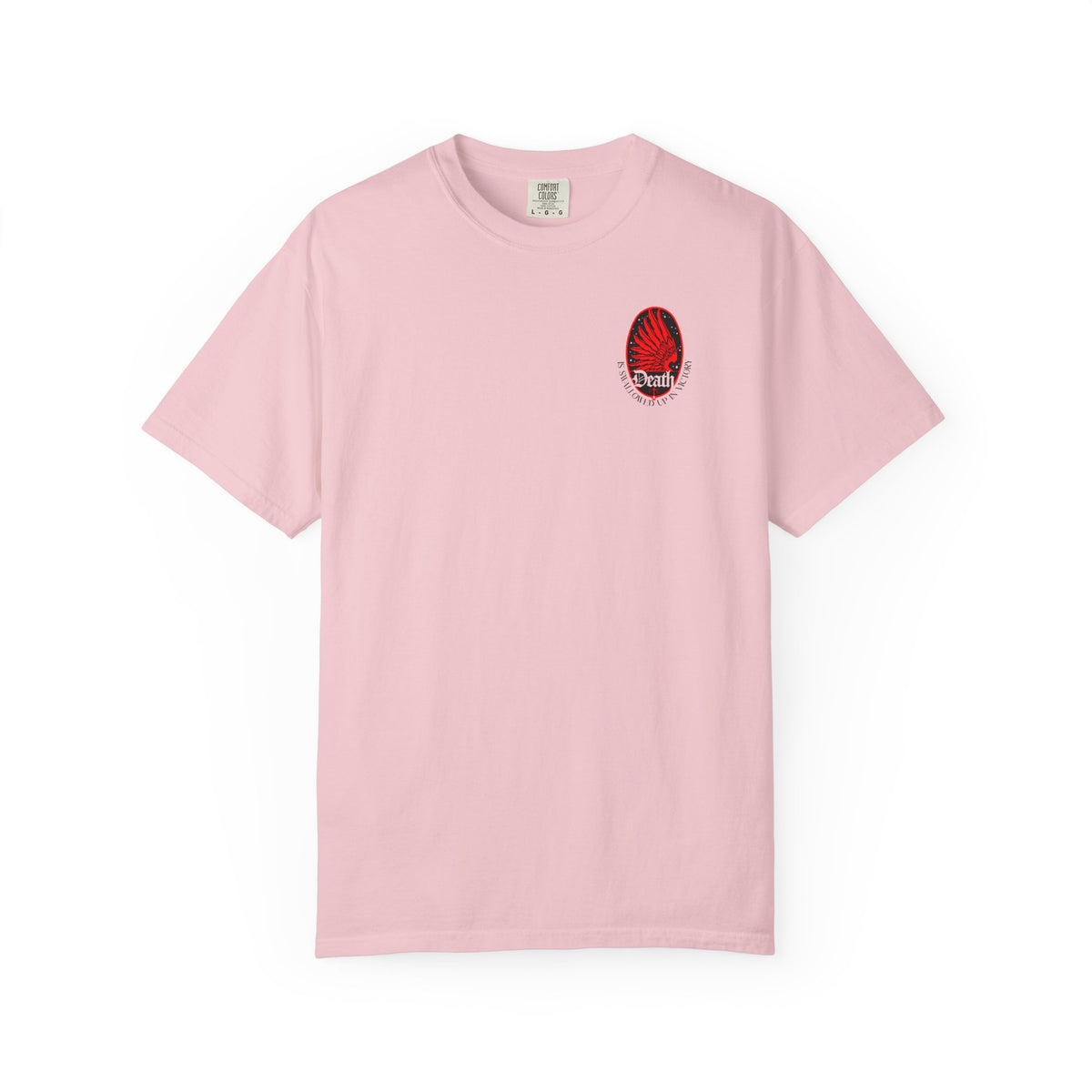 Blossom Death is Swallowed Up In Victory (1 Cor 15:54) Art Nouveau Eagle Wing & Stars t-shirt with a red eagle wing.