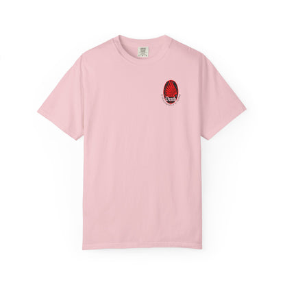 Blossom Death is Swallowed Up In Victory (1 Cor 15:54) Art Nouveau Eagle Wing & Stars t-shirt with a red eagle wing.