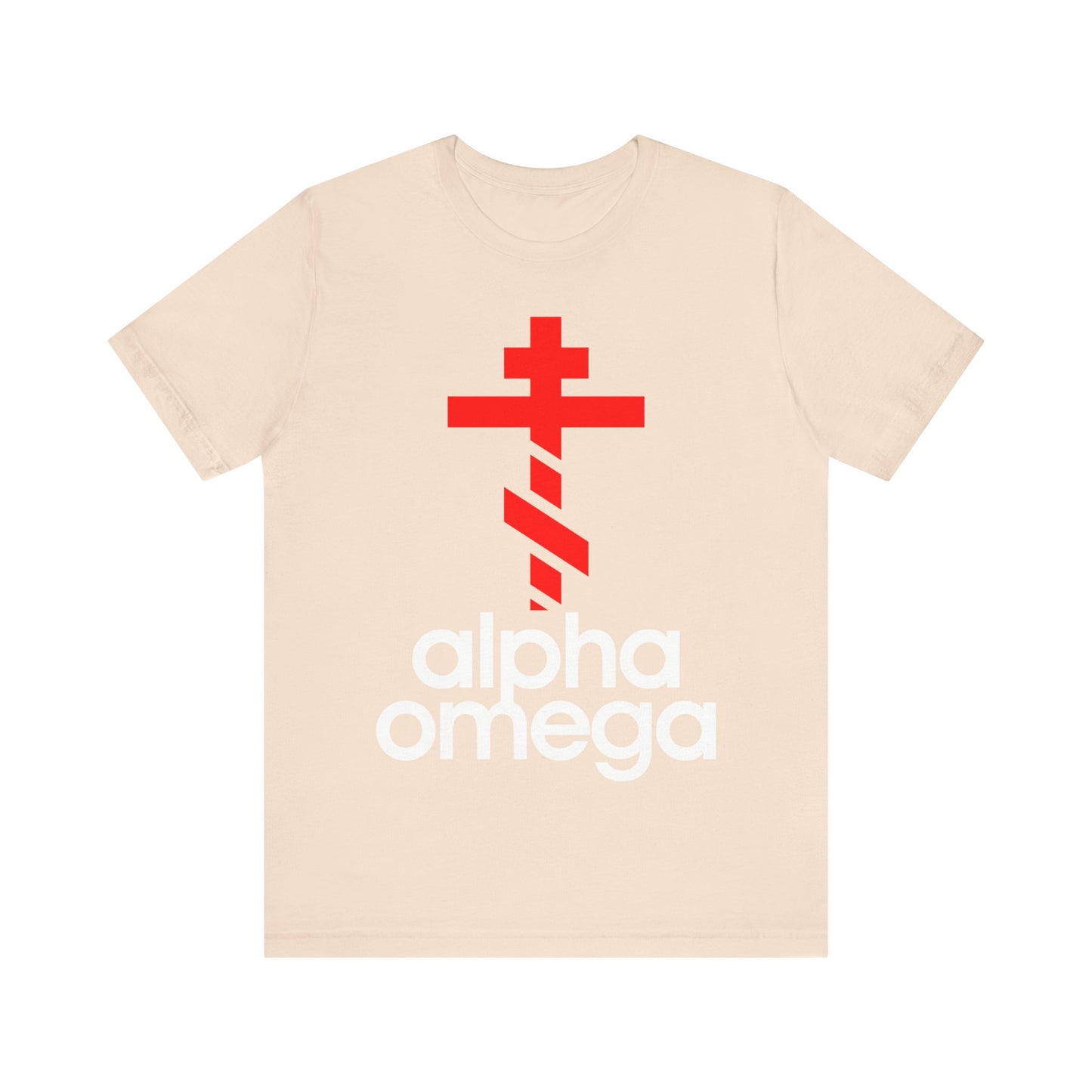 Alpha & Omega Red Orthodox Cross (Large Design) | Minimalist Adidas Inspired Logo Mashup | Orthodox Lightweight Cotton Unisex Tee