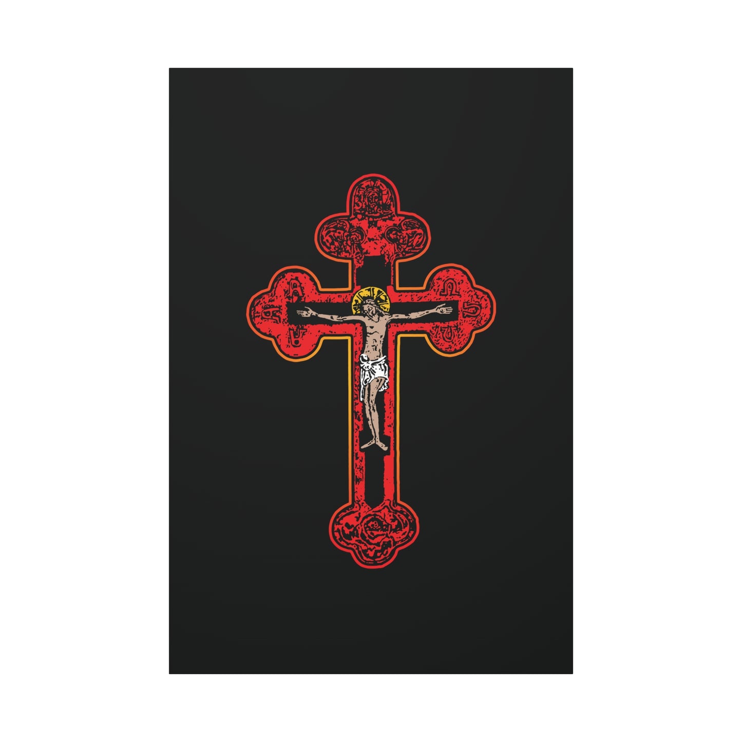 Red Orthodox Christian Crucifix | Byzantine Golgotha Cross | Alpha & Omega | I Am Crucified With Christ | Orthodox Christian Canvas Wall Art