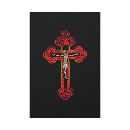 Red Orthodox Christian Crucifix | Byzantine Golgotha Cross | Alpha & Omega | I Am Crucified With Christ | Orthodox Christian Canvas Wall Art