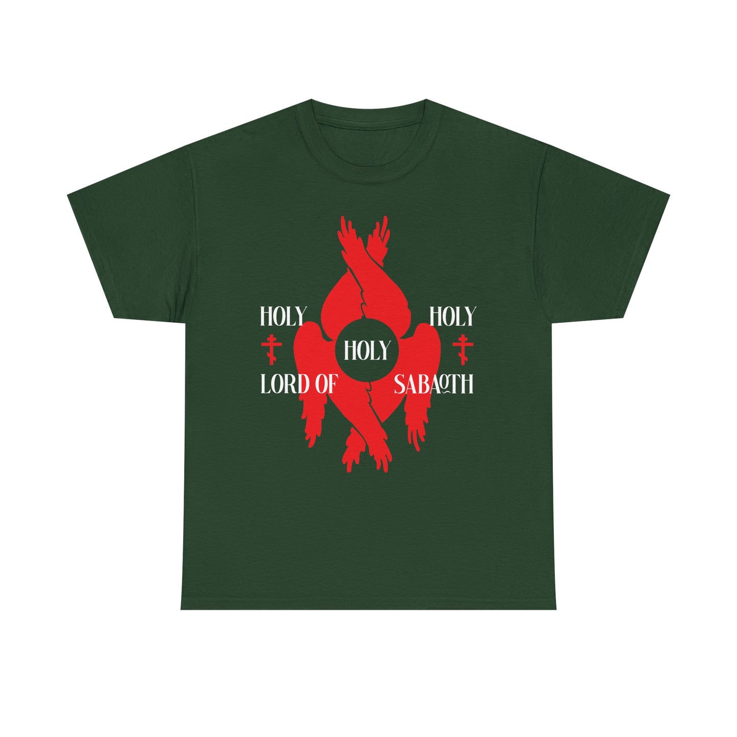 Holy Holy Holy Lord of Sabaoth Red Seraphim Wings Orthodox Crosses | Isaiah 6:3 | Divine Council | Midweight Cotton Orthodox Unisex Tee