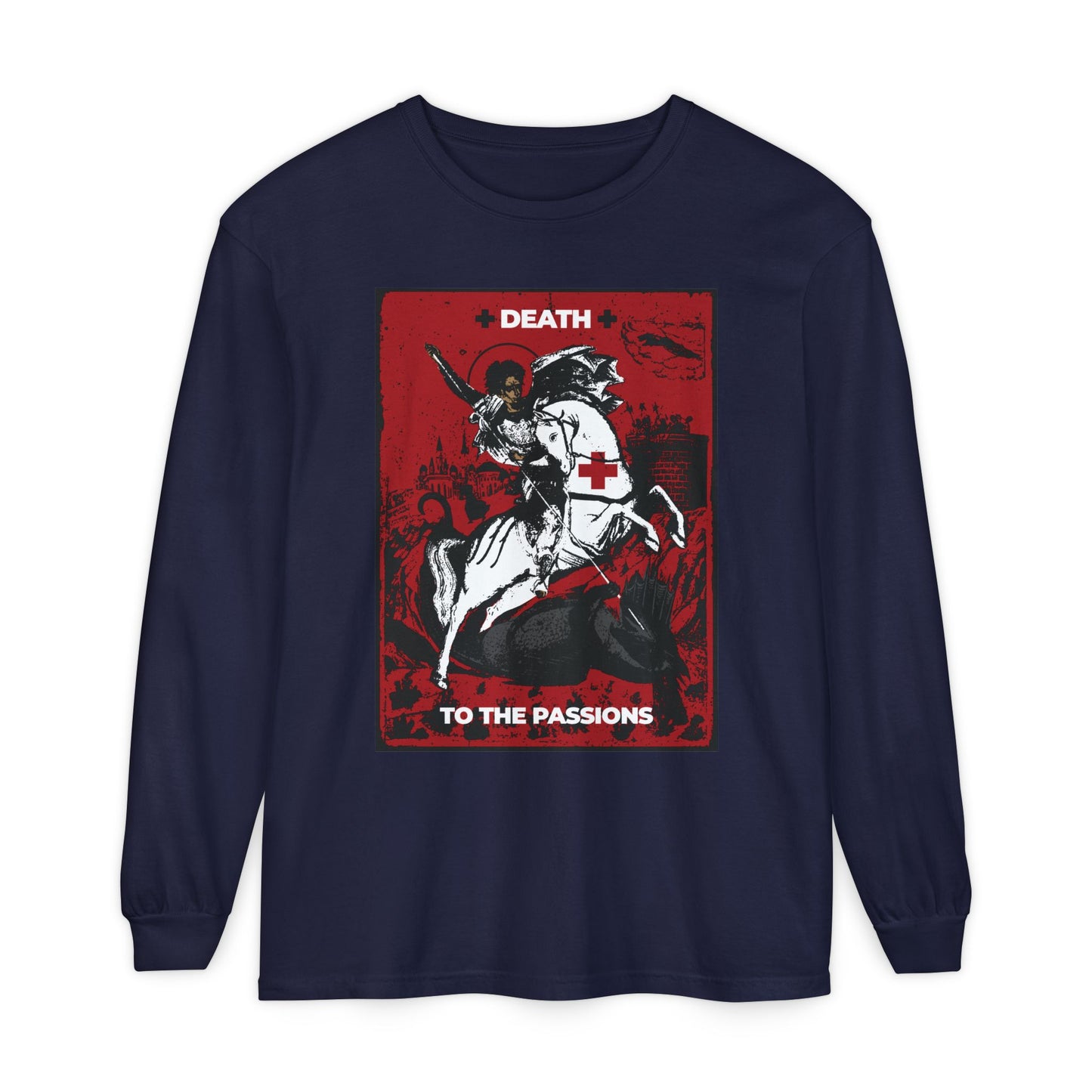 St George Slaying the Dragon | Death to the Passions | Unseen Warfare | Ascetic Orthodox Christianity | Heavy Cotton Long Sleeve T-Shirt
