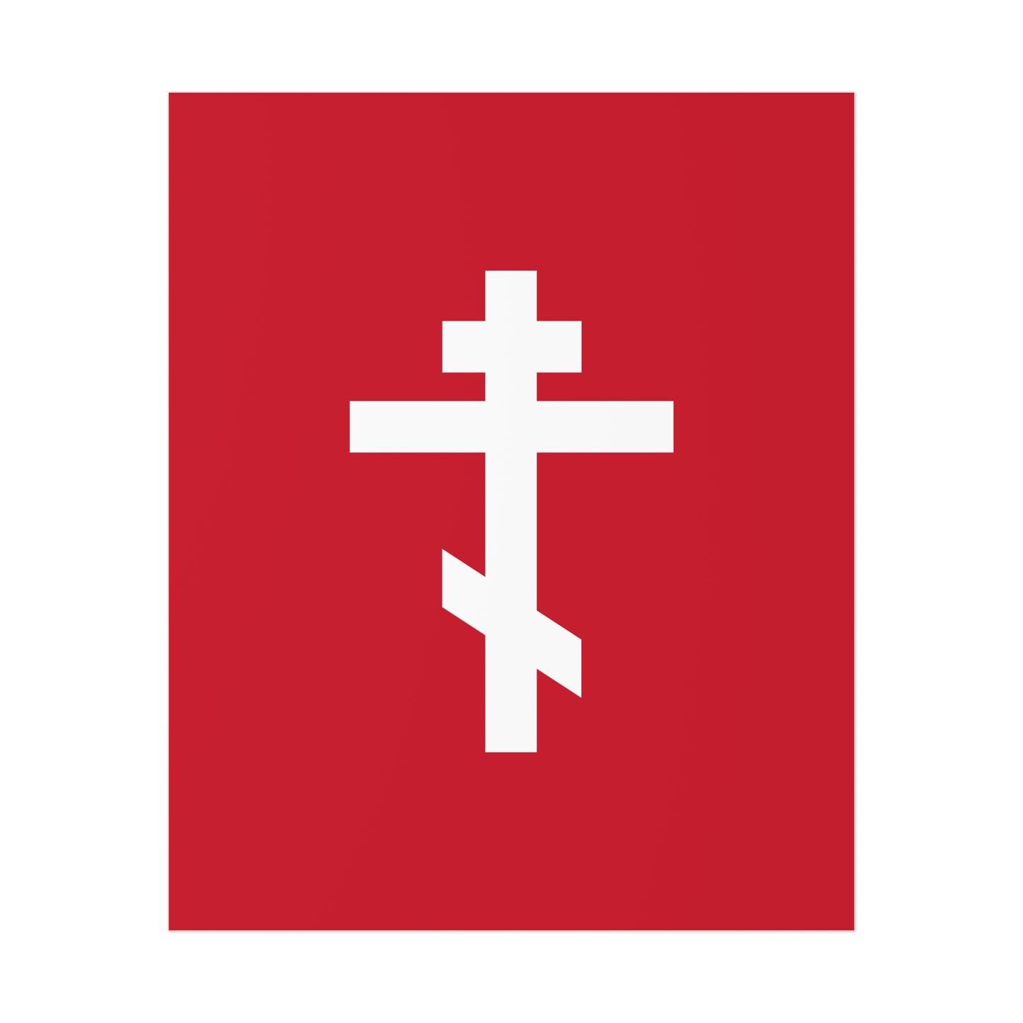 White Orthodox Cross Red Background | We venerate Thy Cross, O Master, and we glorify Thy holy Resurrection! | Orthodox Art Poster