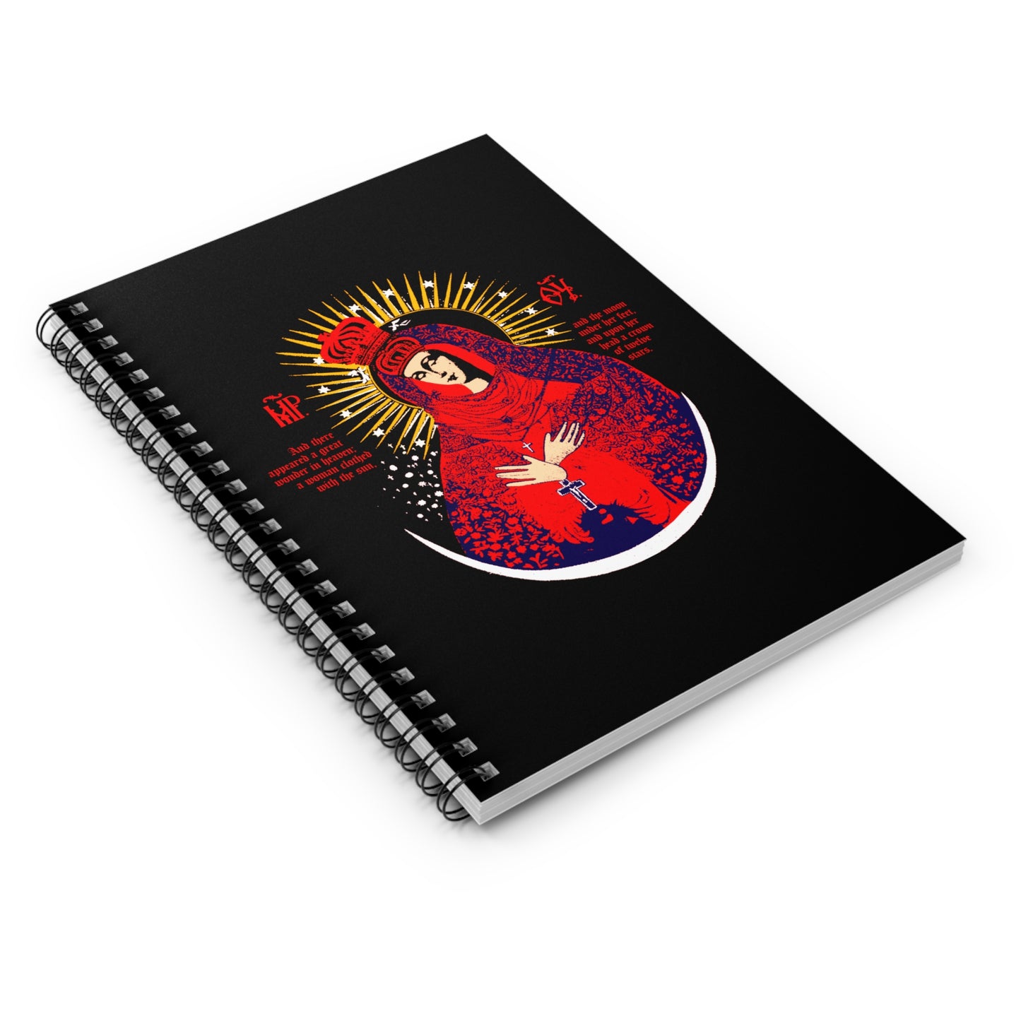Our Lady the Gate of Dawn Icono-Graphic | Theotokos Crowned | Woman of the Apocalypse | Red Blue & Gold Design | Orthodox Spiral Notebook