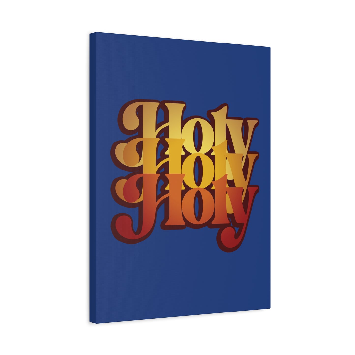 Holy Holy Holy Trisagion Liturgical Prayer 70s Style canvas wall art with bold yellow and red text on dark blue, inspired by Isaiah 6:1-3—Orthodox Christian decor featuring Cherubim & Seraphim.