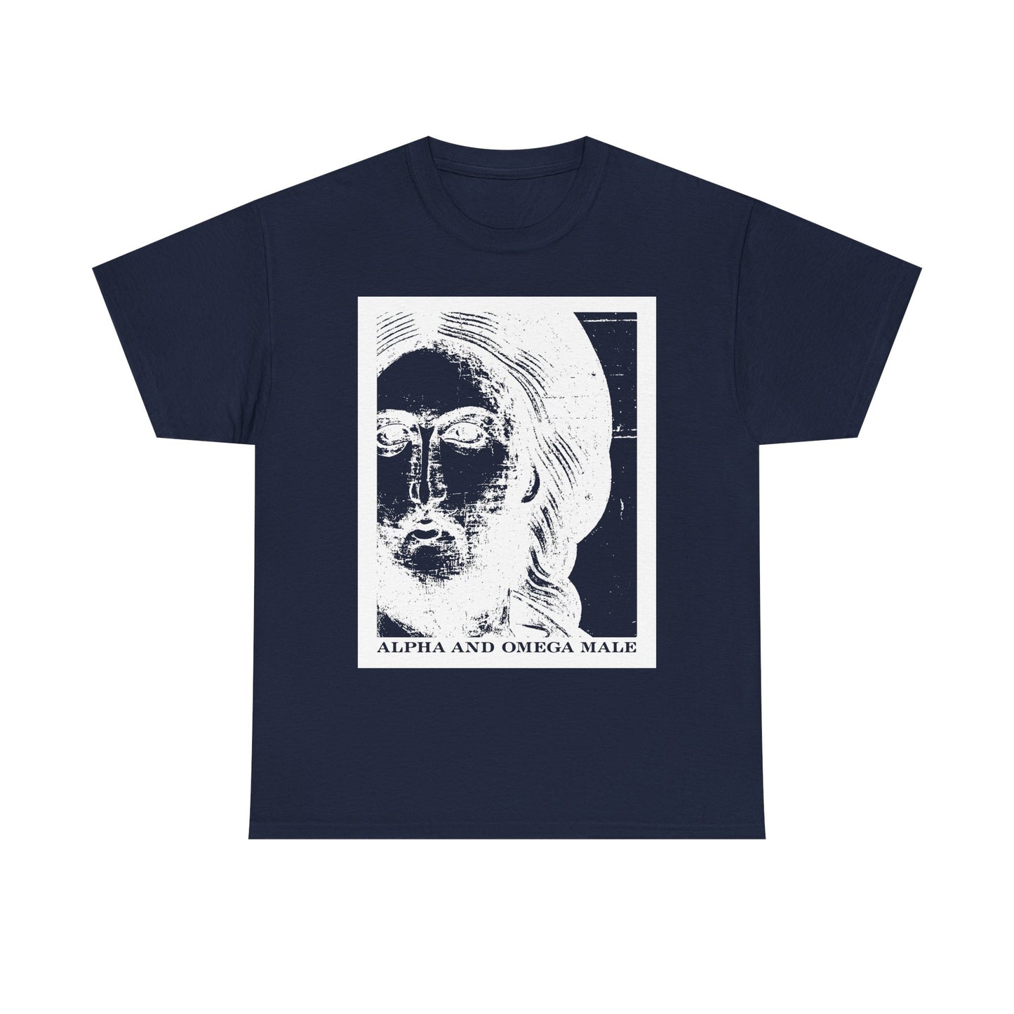 Alpha & Omega Male | Jesus Christ Icono-Graphic Photonegative | I am the Beginning & the End (Rev 22) | Midweight Cotton Unisex T-Shirt