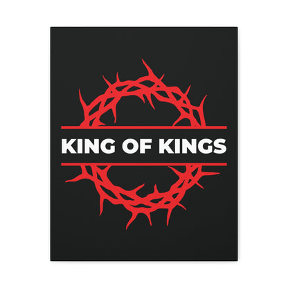 A bold Christian canvas art featuring a red crown of thorns and "KING OF KINGS" text, inspired by Revelation 19:16. King of Kings Crown of Thorns | The King of Glory | Christ is King – uplifting wall decor for believers.