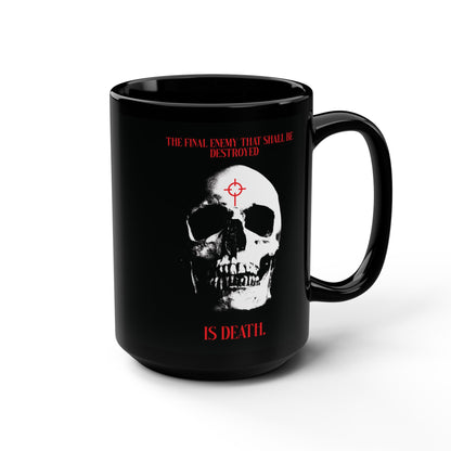 The Final Enemy That Shall Be Destroyed (1 Cor 15:26) | Skull in Crosshairs | Gothic Style Orthodox Christian Black Mug