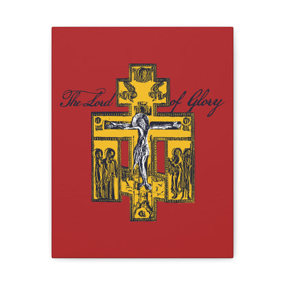 The Lord of Glory | Russian Golgotha Crucifix IconoGraphic (Red BG) | 1 Corinthians 2:8 | Orthodox Christian Canvas Art