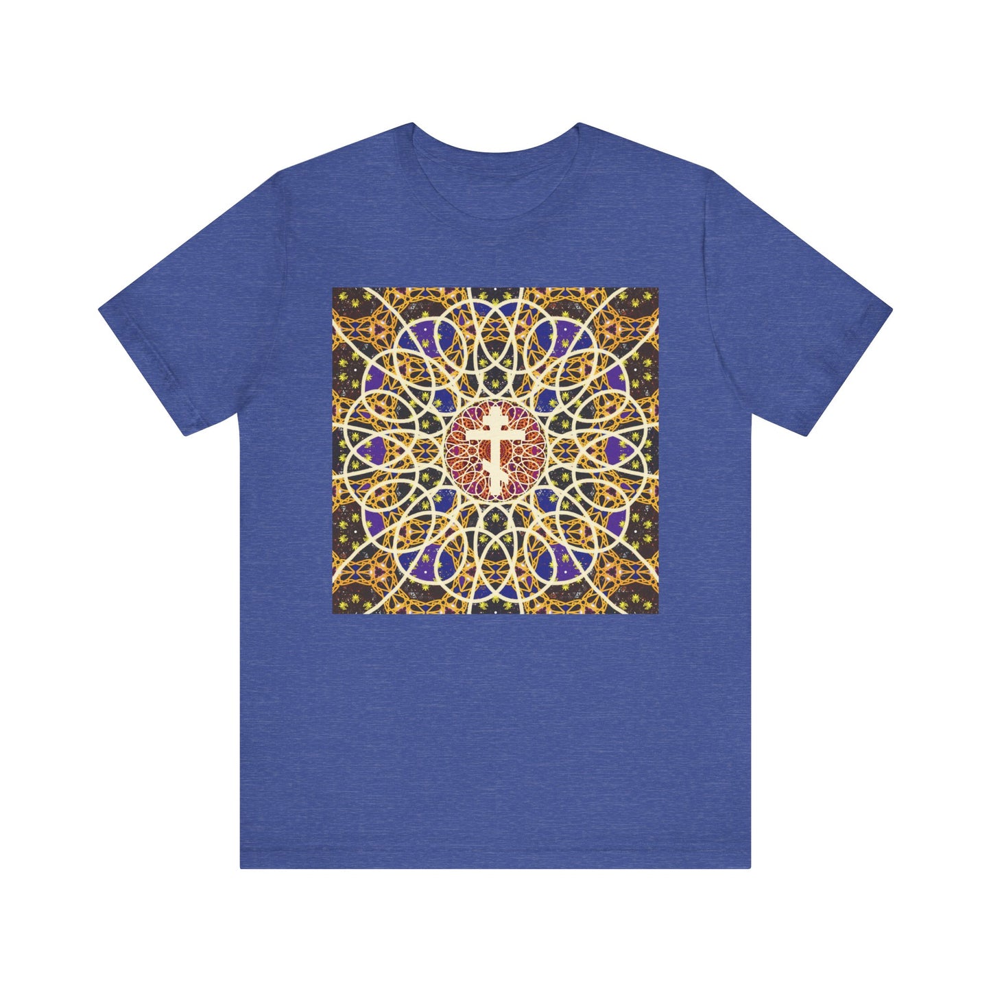 Medieval Cosmology Rose Window Orthodox Cross | Let all the earth venerate the Cross | Christian Lightweight Cotton Unisex T-Shirt