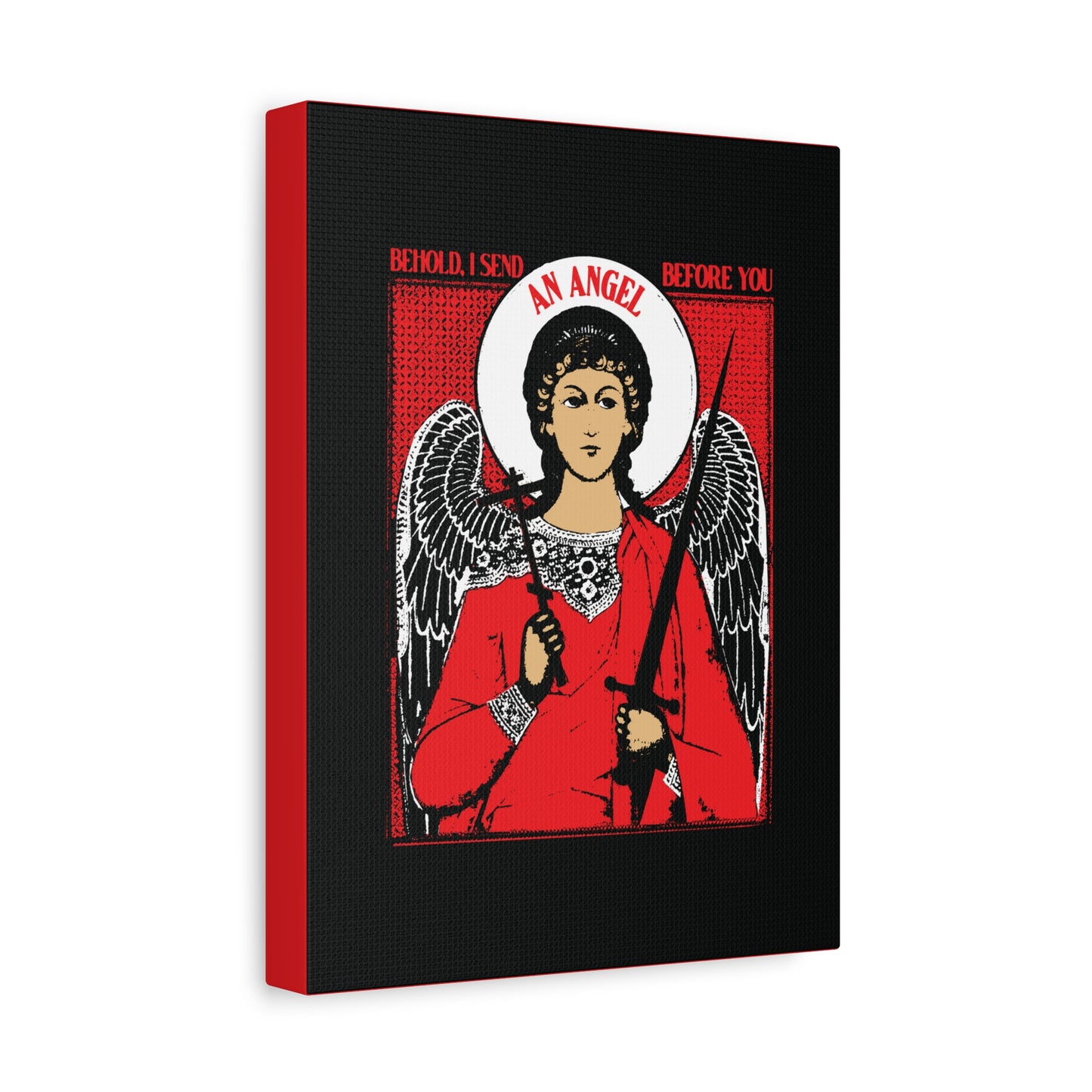 Behold I Send an Angel Before You (Ex 23:20) | Guardian Angel With Cross & Sword IconoGraphic | Orthodox Christian Canvas Art