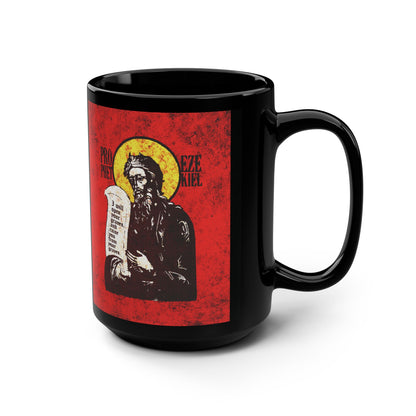 Prophet Ezekiel IconoGraphic | Textured, High Contrast Bright Red and Yellow Design | Old Testament | Orthodox Christian Black Mug