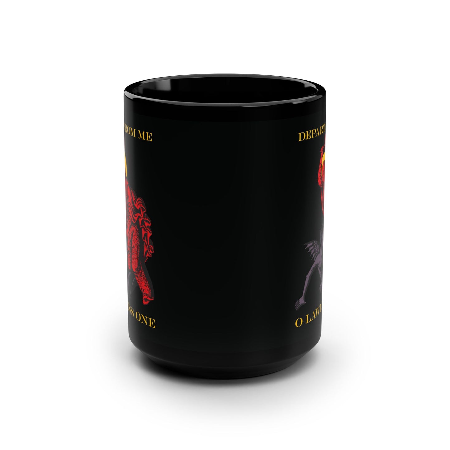 St Marina IconoGraphic (Depart from Me O Lawless One) | Saint Beating the Devil with a Hammer | Orthodox Christian Black Mug